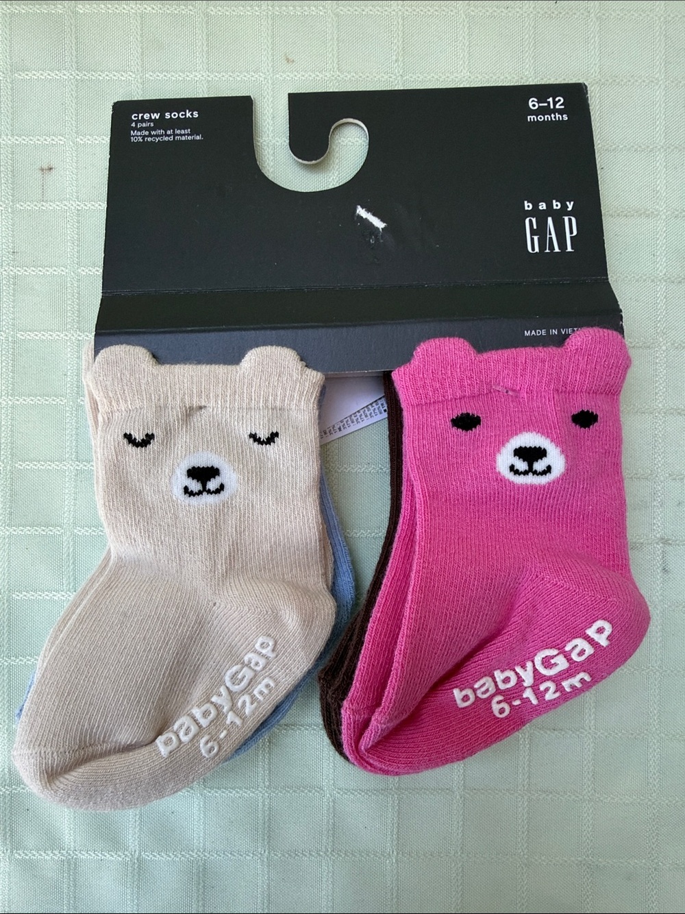 New baby GAP Baby Socks 6-12M - Pink & Cream Bear Pair set of Four